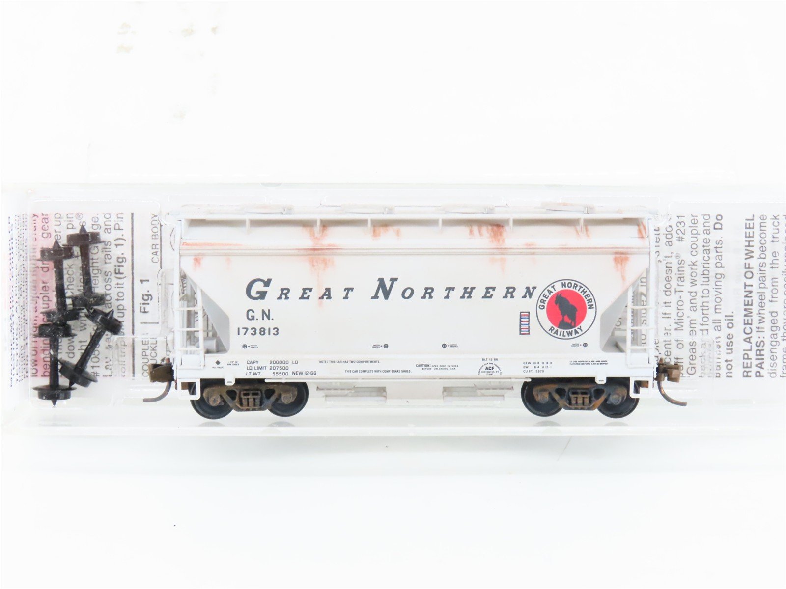 N Micro-Trains MTL 92170 GN Great Northern 2-Bay Covered Hopper #173813 Custom