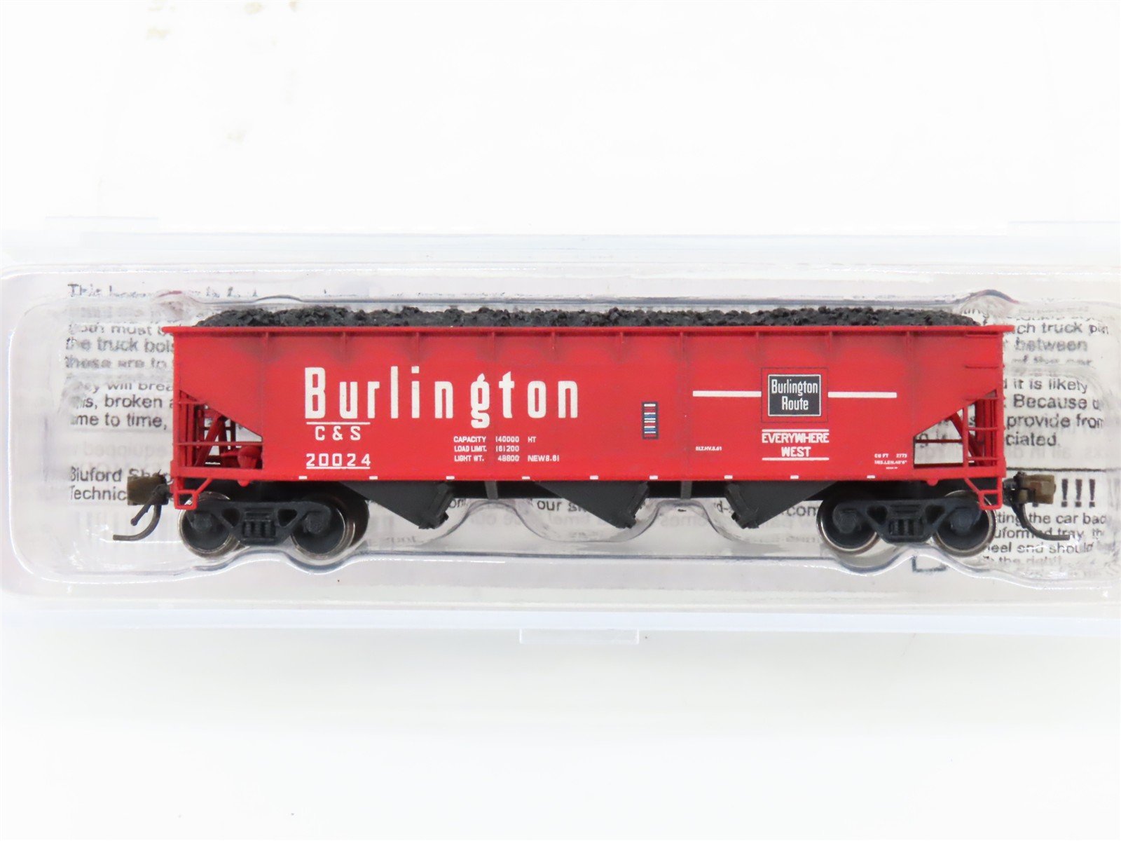 N Scale Bluford Shops 73812 C&S Burlington 3-Bay Hopper #20024 wLoad Weathered