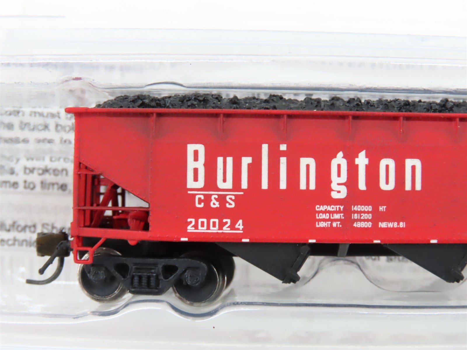N Scale Bluford Shops 73812 C&S Burlington 3-Bay Hopper #20024 wLoad Weathered