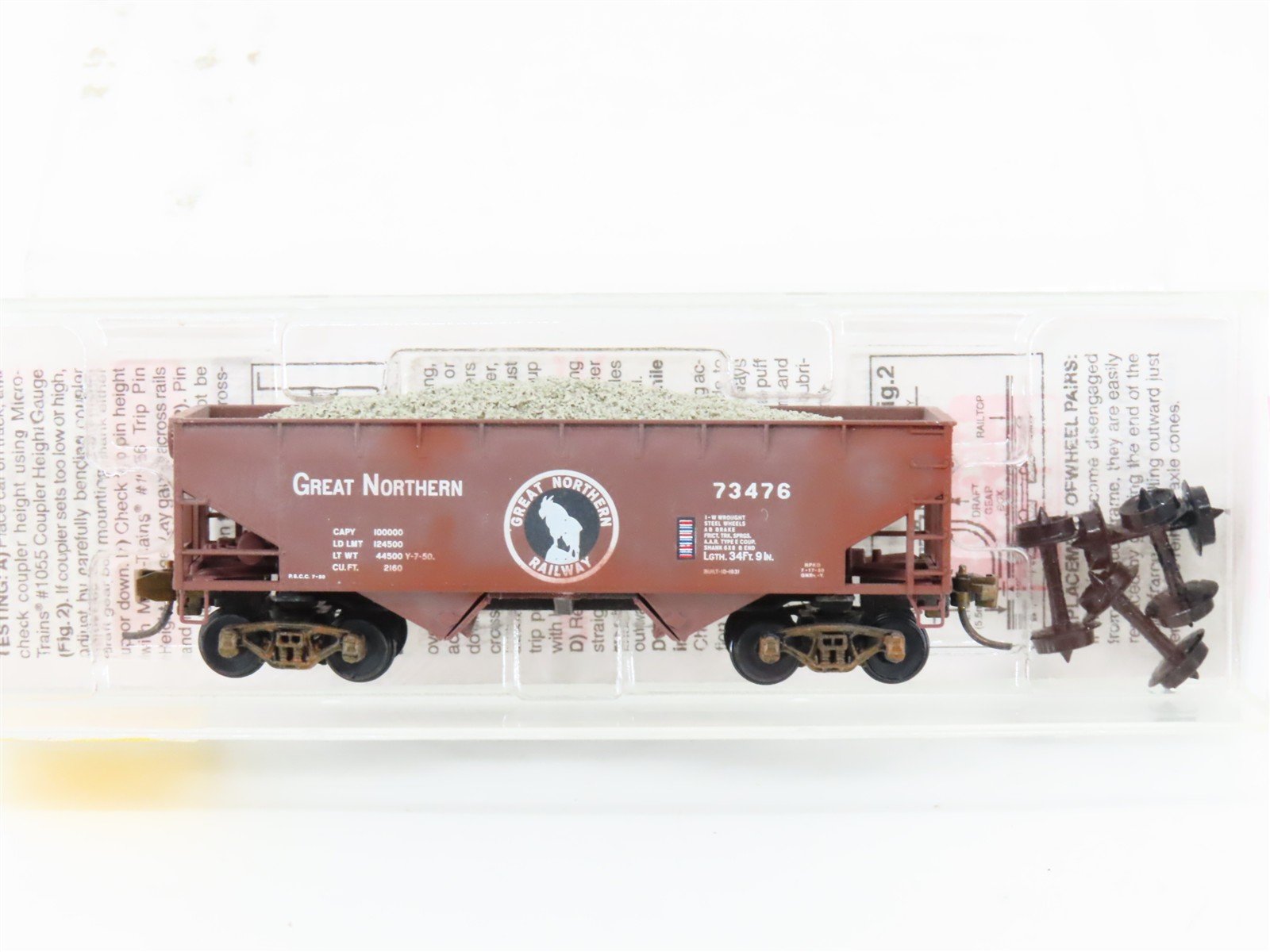 N Scale Micro-Trains MTL 55060 GN Great Northern 2-Bay Hopper #73476 Weathered