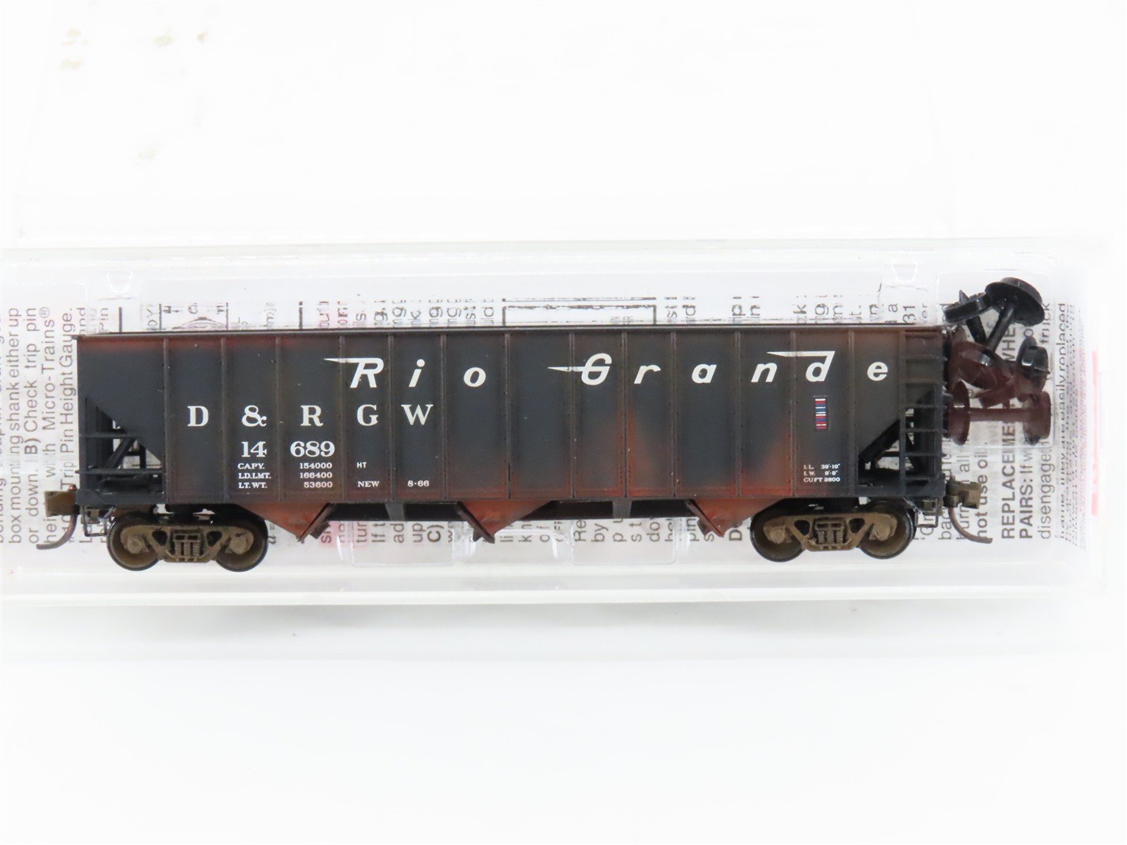 N Scale Micro-Trains 108060 MTL DRGW 3-Ton Open Hopper #14689 Weathered