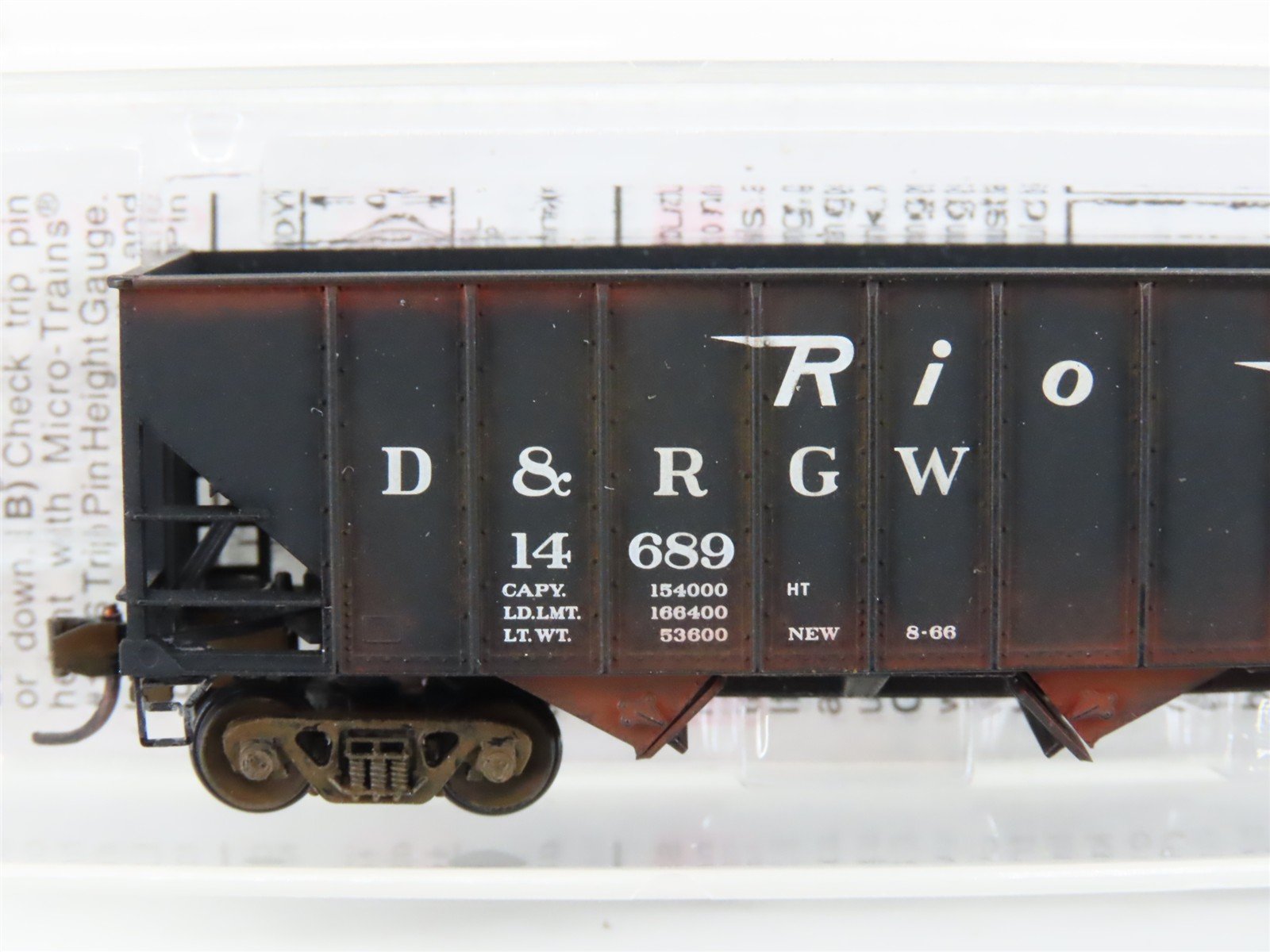 N Scale Micro-Trains 108060 MTL DRGW 3-Ton Open Hopper #14689 Weathered