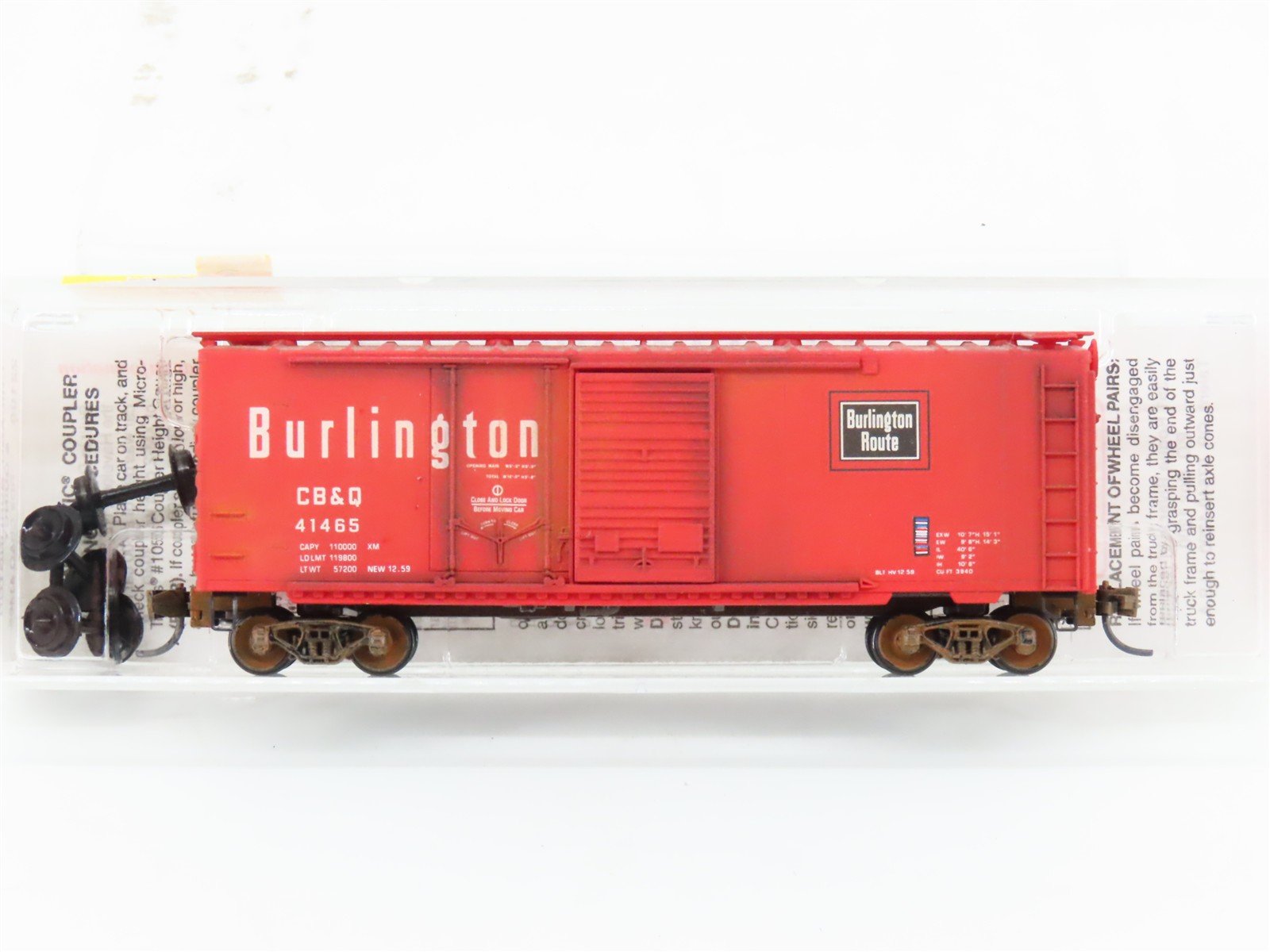 N Scale Micro-Trains MTL 22100 CBQ Burlington 40' Boxcar #41465 Weathered