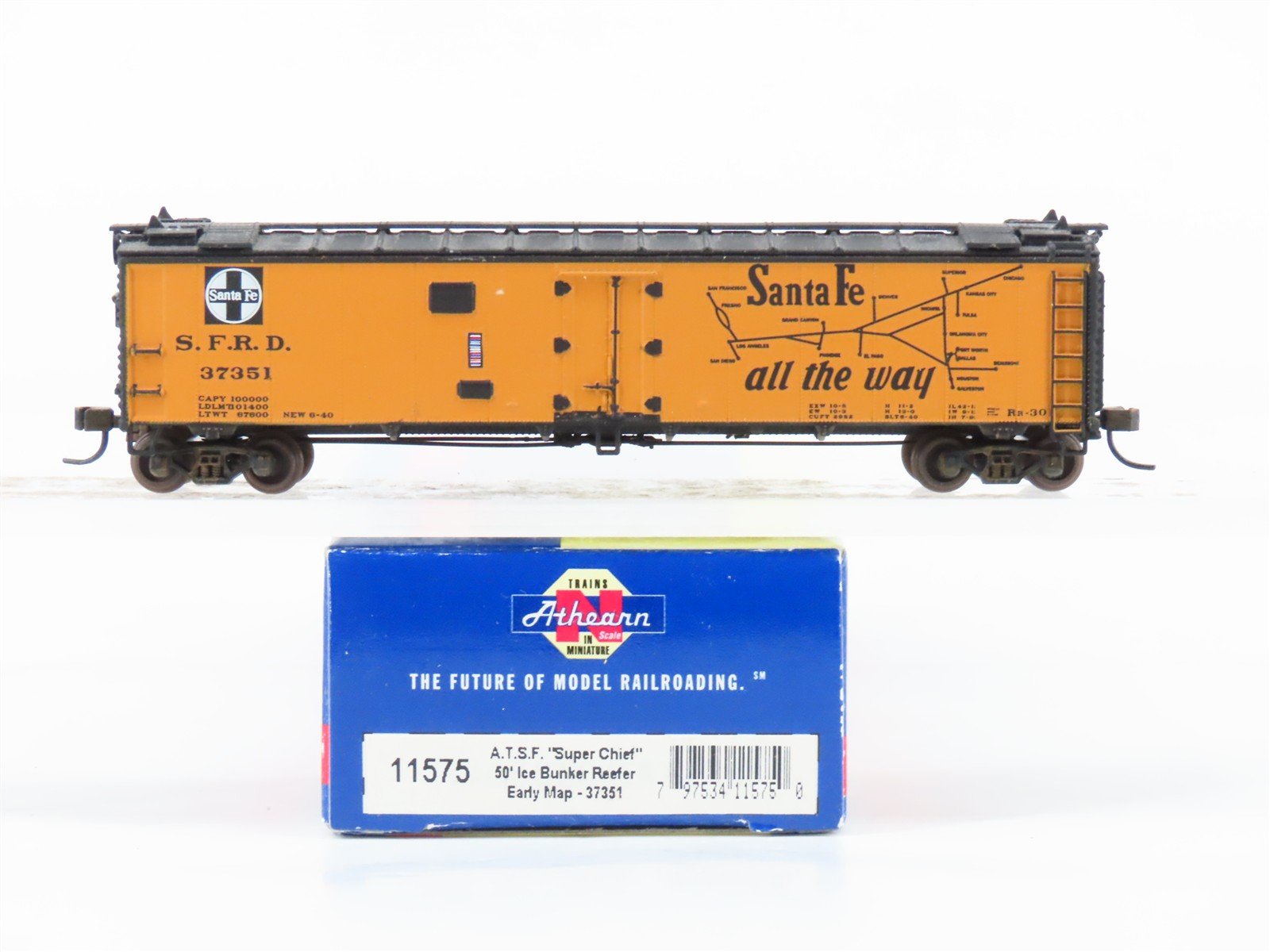 N Scale Athearn RTR 11575 SFRD Santa Fe 50' Ice Bunker #37351 Weathered