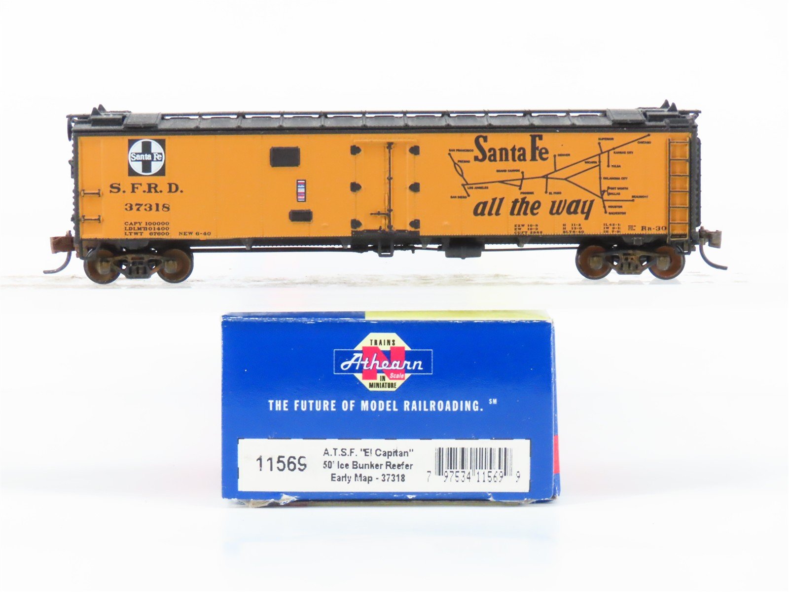 N Scale Athearn RTR 11569 SFRD Santa Fe 50' Ice Bunker #37318 Weathered