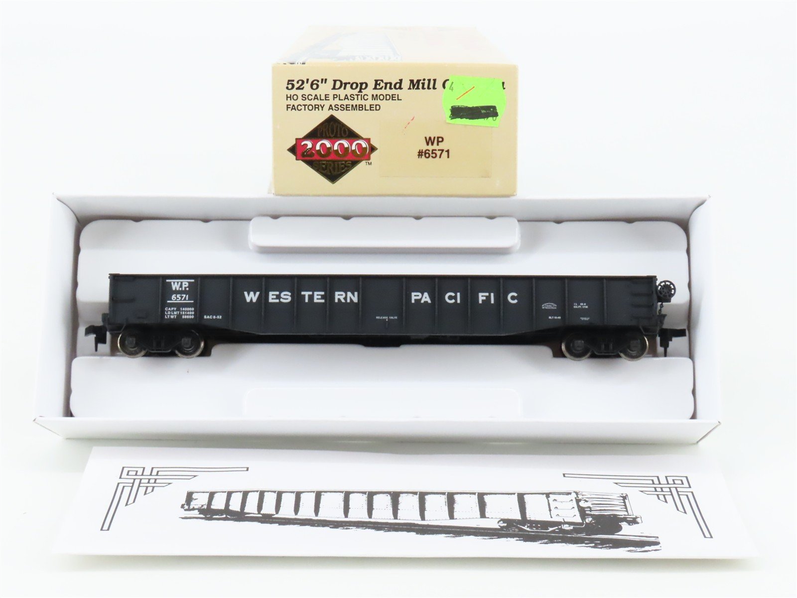 HO Scale PROTO 2000 WP Western Pacific 52' 6" Drop End Mill Gondola #6571