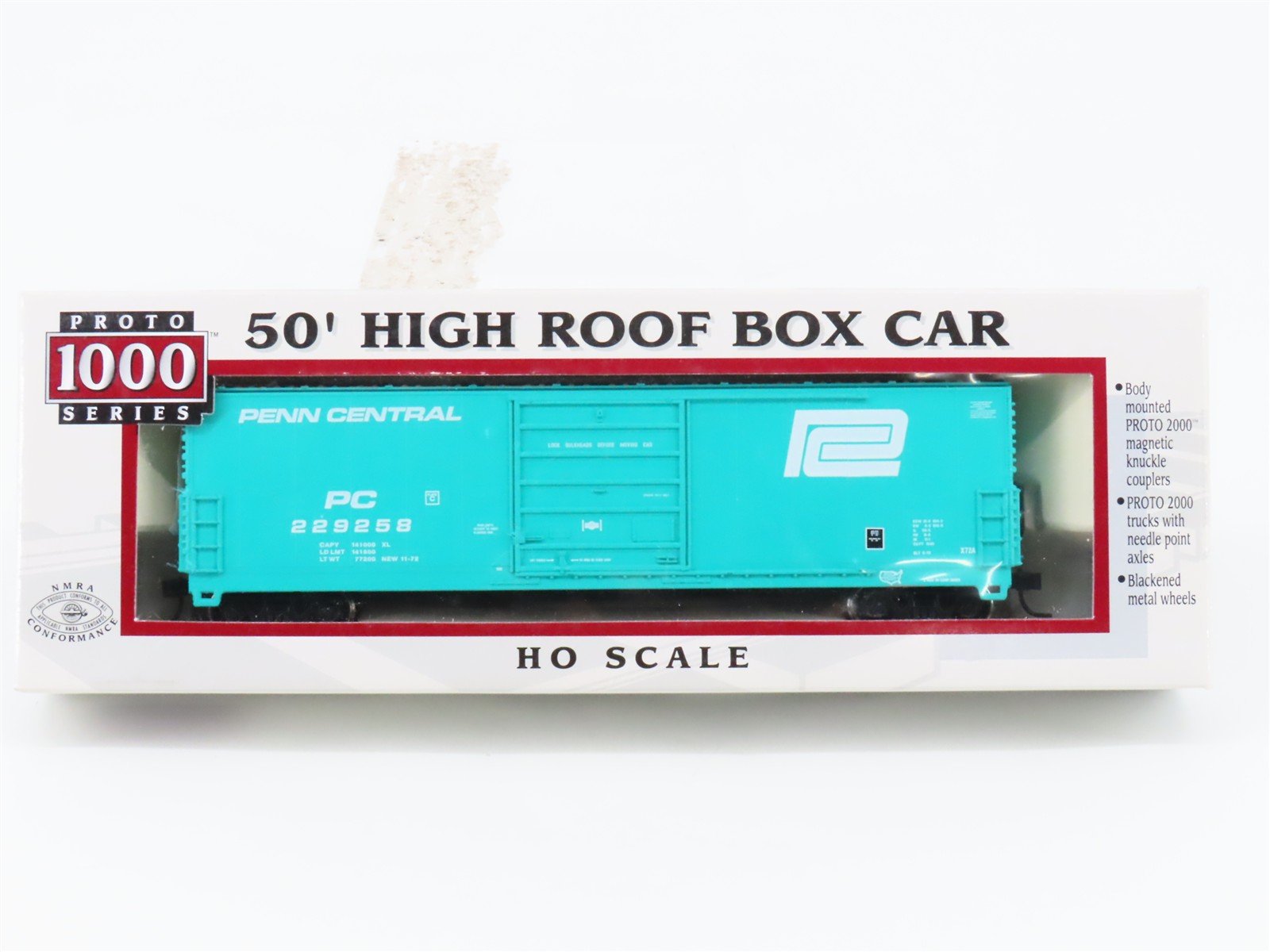 HO Scale PROTO 1000 23943 PC Penn Central 50' Single Door Box Car #229258