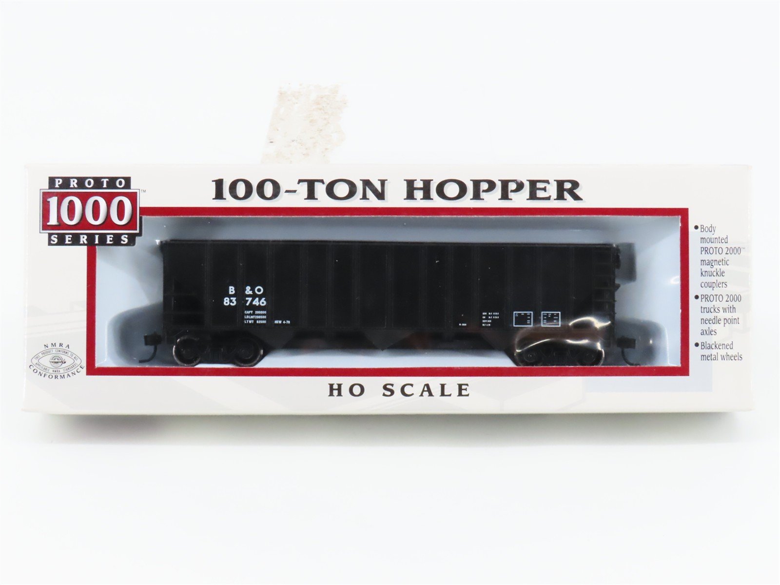 HO Scale PROTO 1000 23935 B&O Baltimore & Ohio Railroad 3-Bay Open Hopper #83746