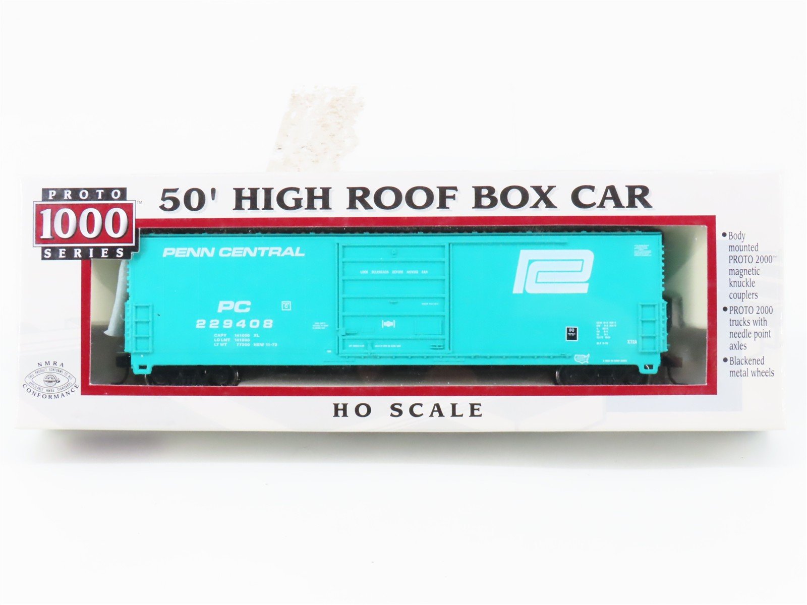 HO Scale PROTO 1000 23944 PC Penn Central 50' Single Door Box Car #229408