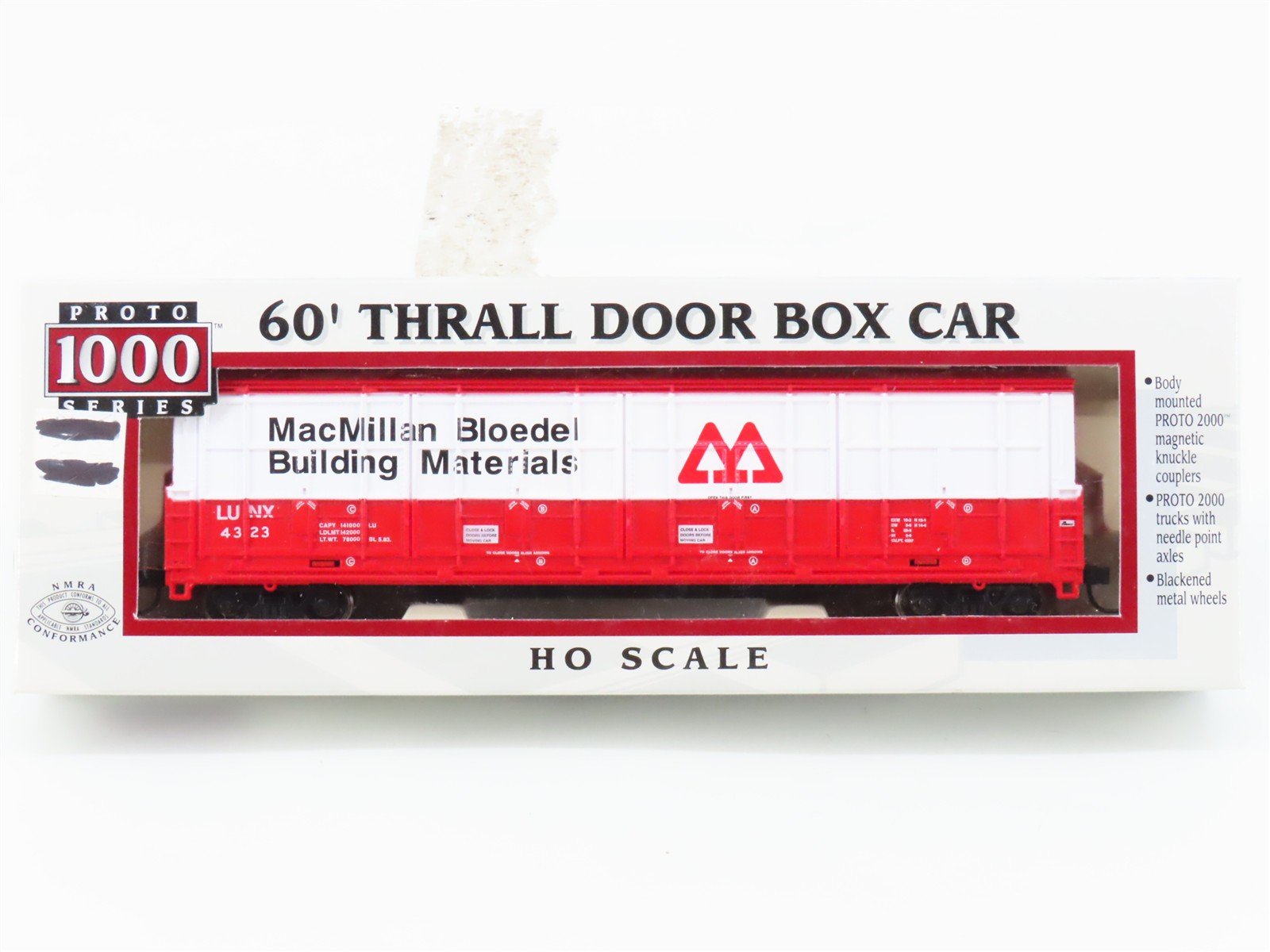 HO Scale PROTO 1000 23936 LUNX MacMillan Bloedel 60' Thrall Door Box Car #4323