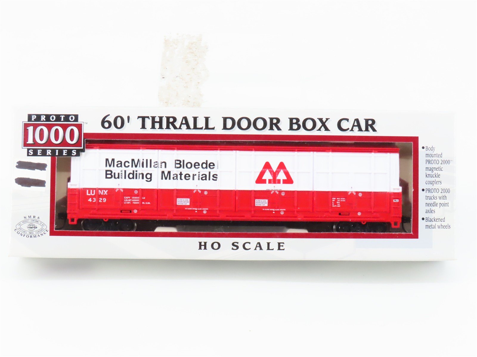 HO Scale PROTO 1000 23937 LUNX MacMillan Bloede 60' Thrall Door Box Car #4329