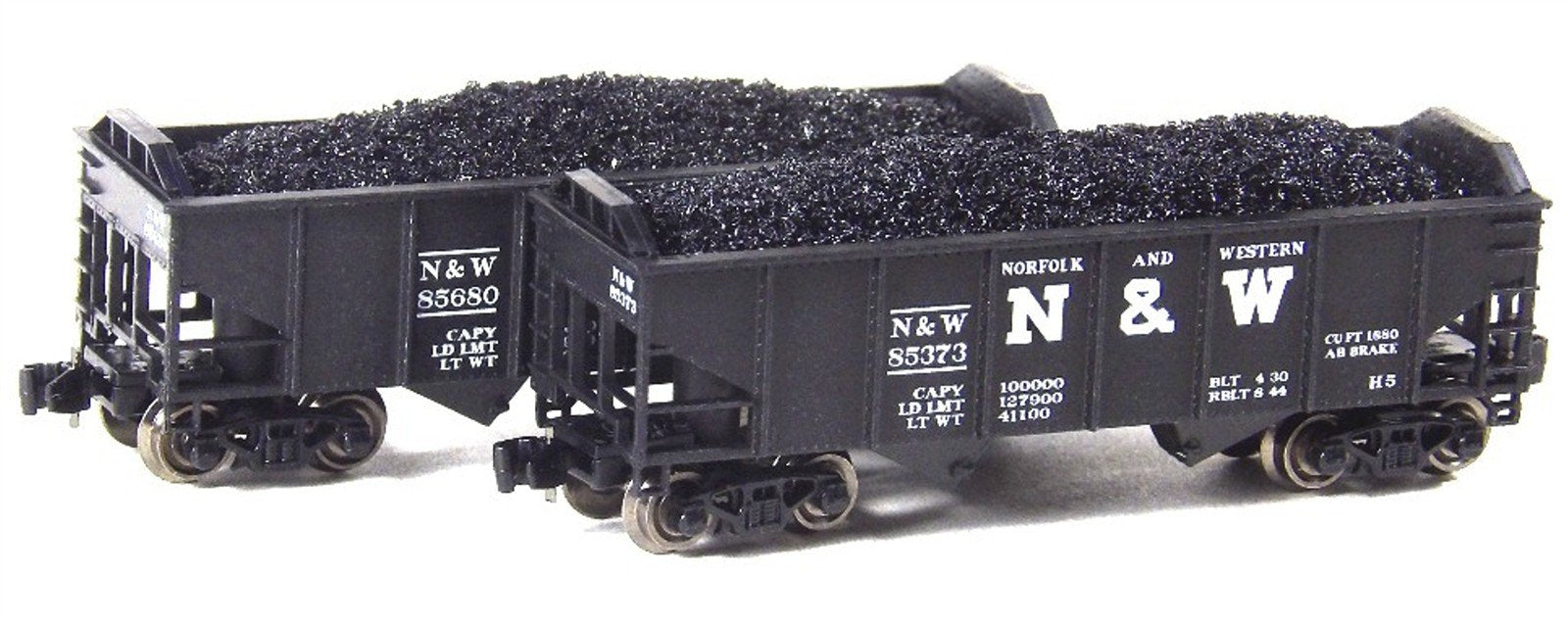 Z Scale FULL THROTTLE FT2601 N&W 33' 2-Bay Peak-End Hoppers w/ Load - Set #1