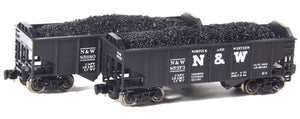 Z Scale FULL THROTTLE FT2601 N&W 33' 2-Bay Peak-End Hoppers w/ Load - Set #1