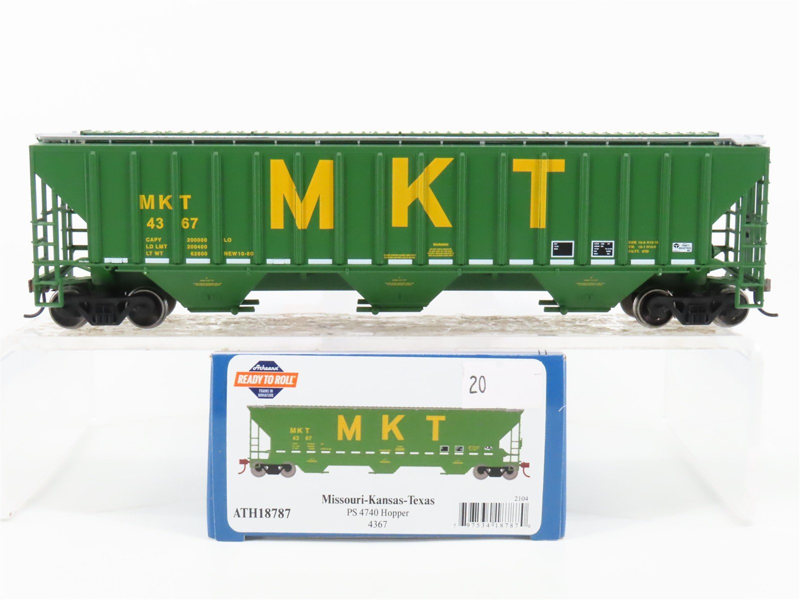 HO Scale Athearn ATH18787 MKT Missouri Kansas Texas 3-Bay Covered Hopper #4367