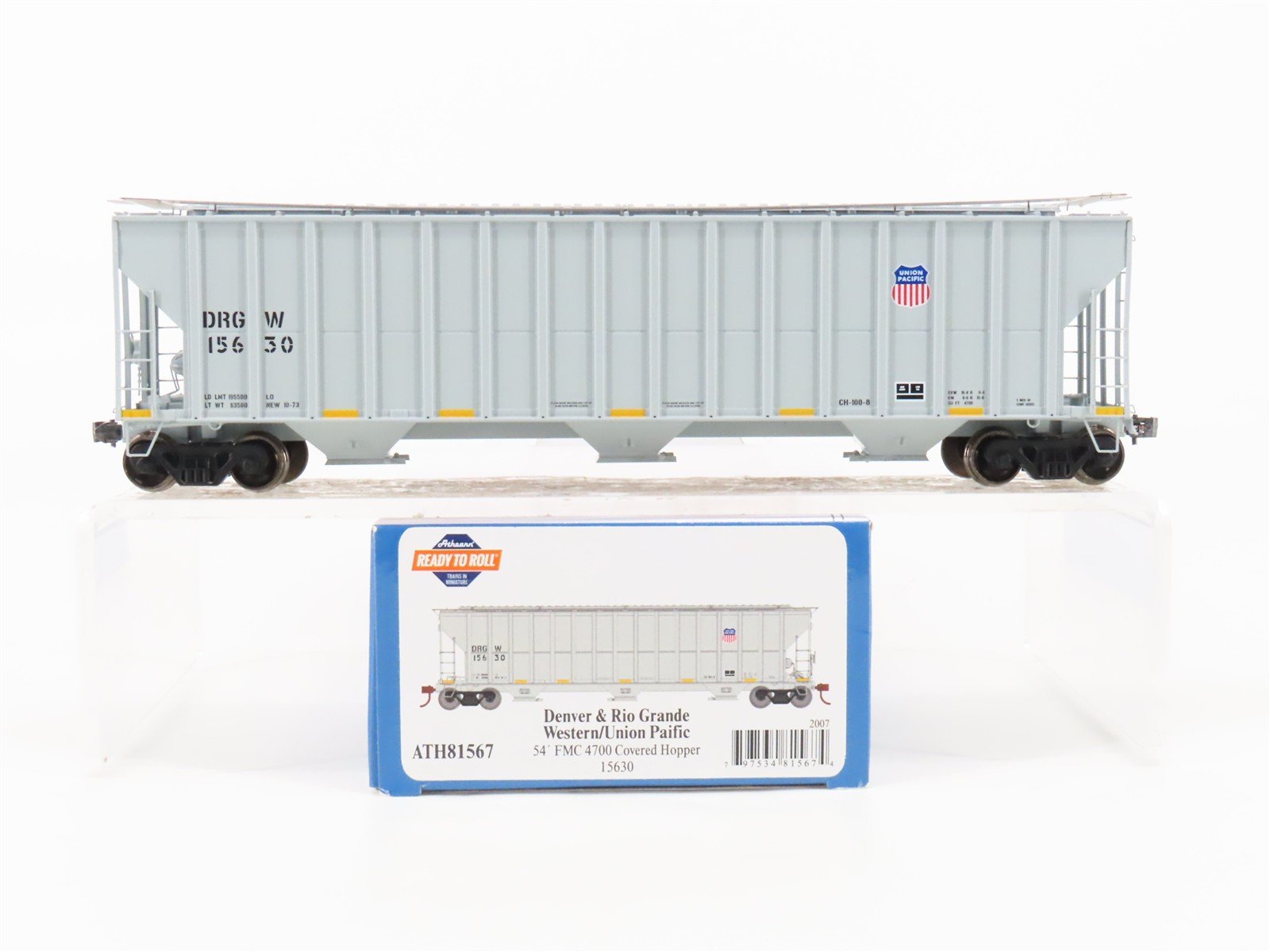 HO Scale Athearn ATH81567 DRGW Rio Grande 54' 3-Bay Covered Hopper #15630