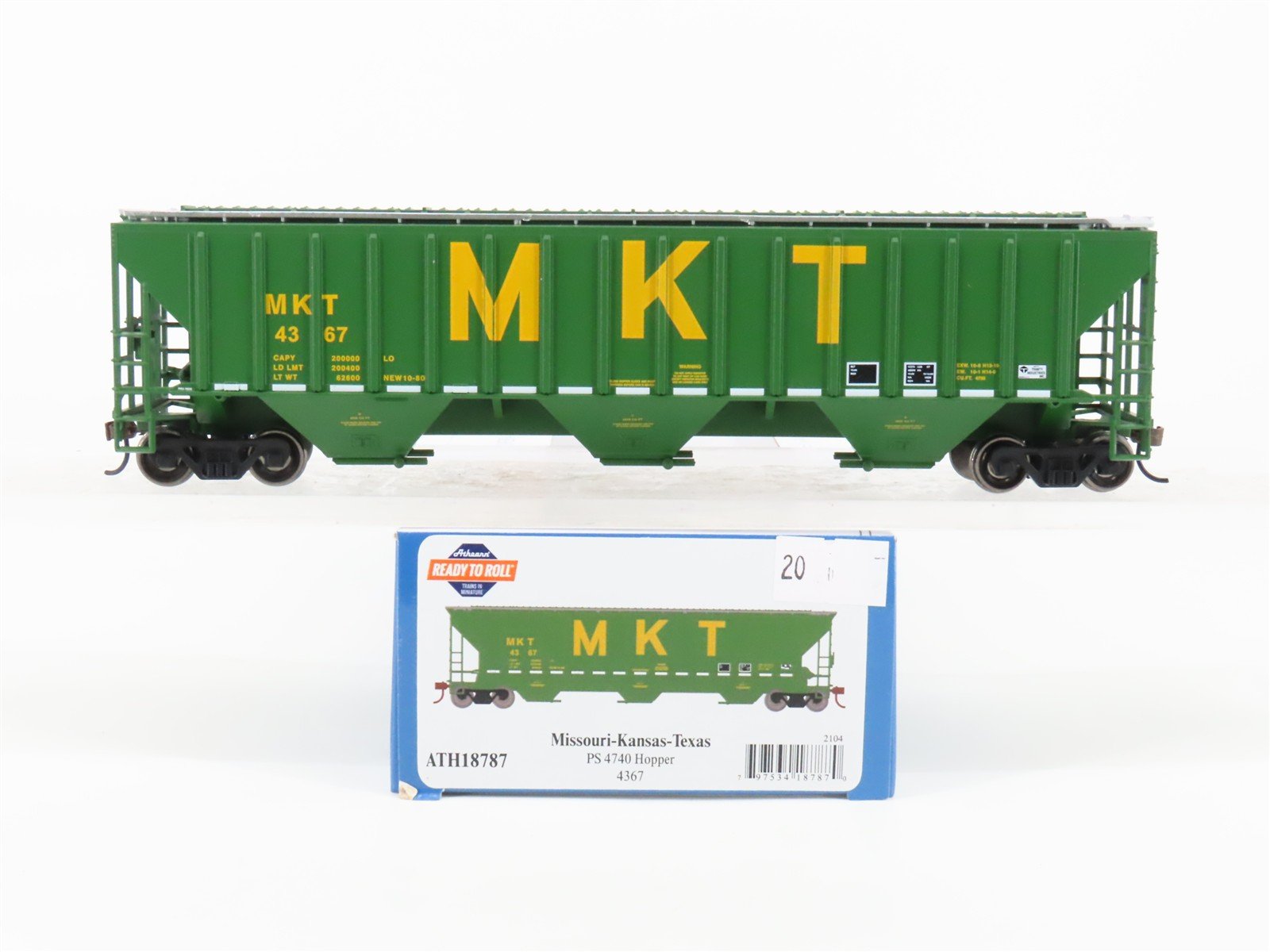 HO Scale Athearn ATH18787 MKT Missouri Kansas Texas 3-Bay Covered Hopper #4367