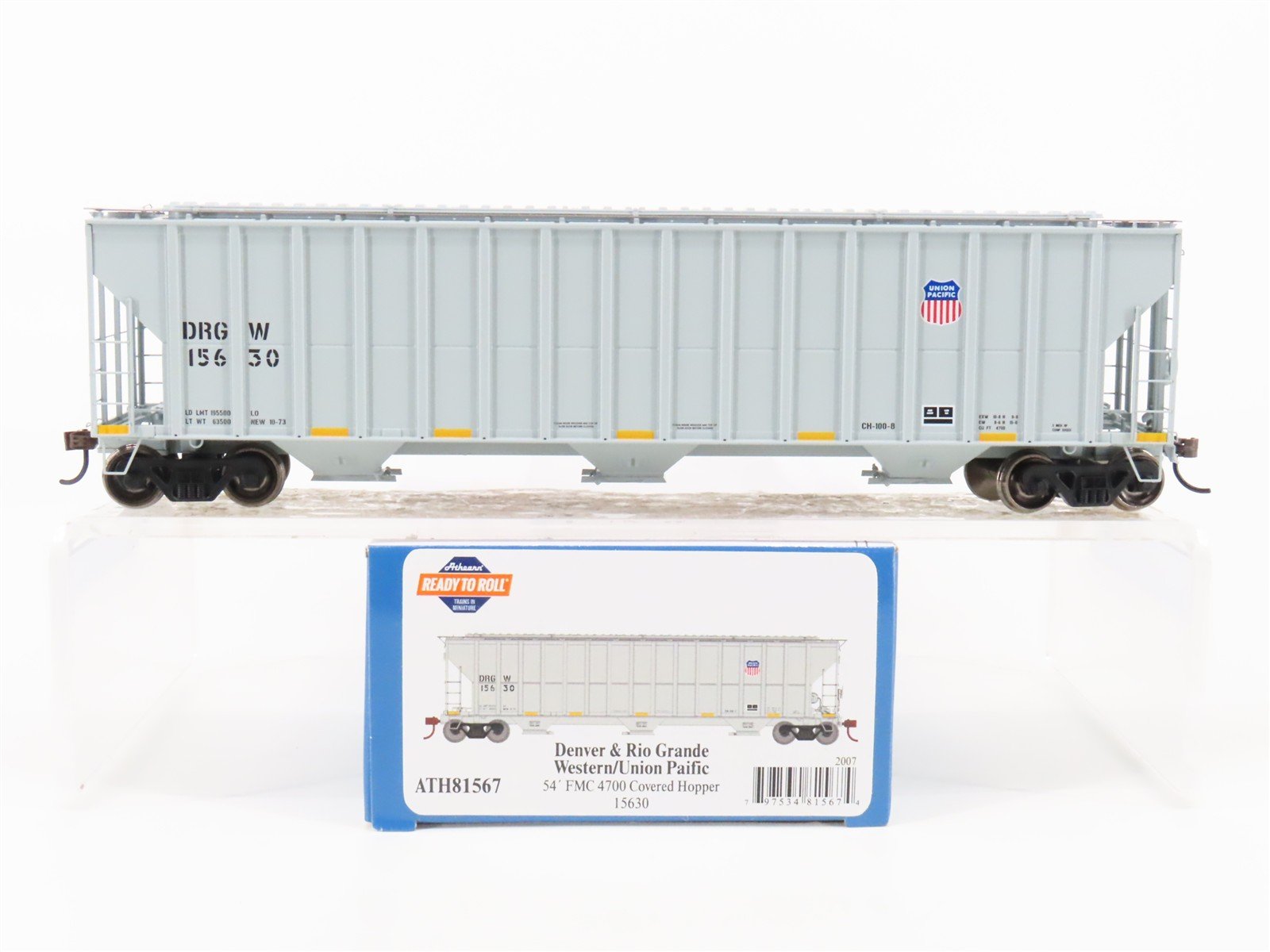 HO Scale Athearn ATH81567 UP DRGW Rio Grande 54' 3-Bay Covered Hopper #15630