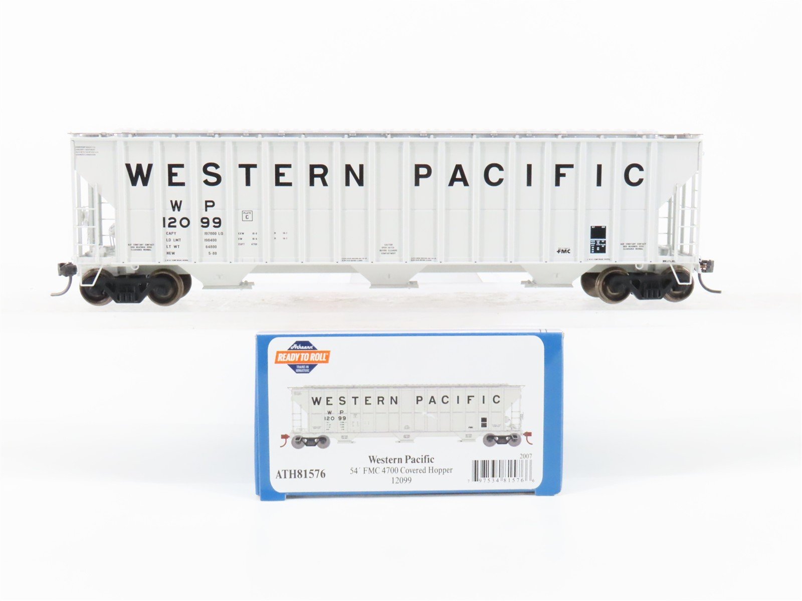 HO Scale Athearn ATH81576 WP Western Pacific 54' Covered 3-Bay Hopper #12099