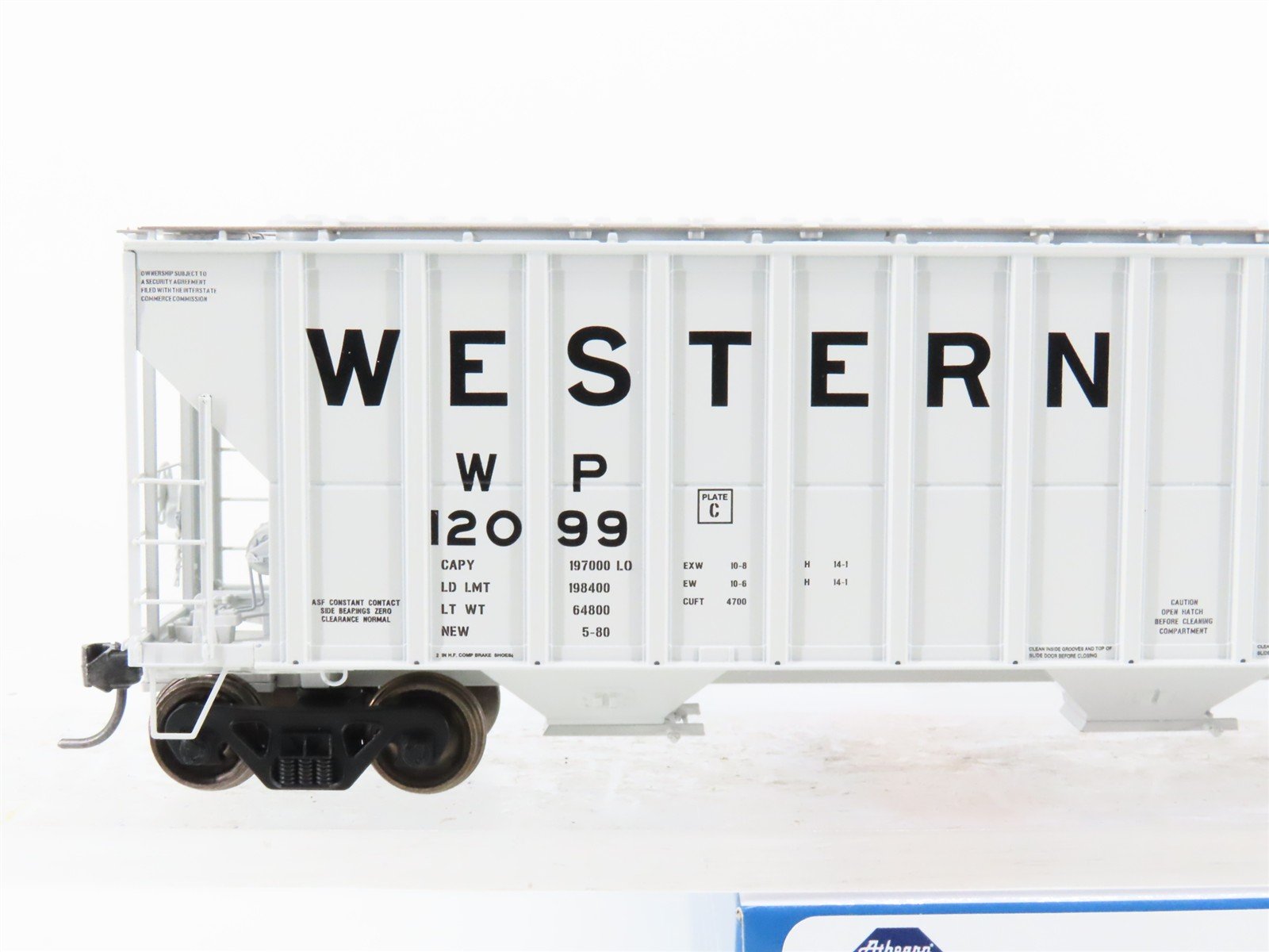 HO Scale Athearn ATH81576 WP Western Pacific 54' Covered 3-Bay Hopper #12099