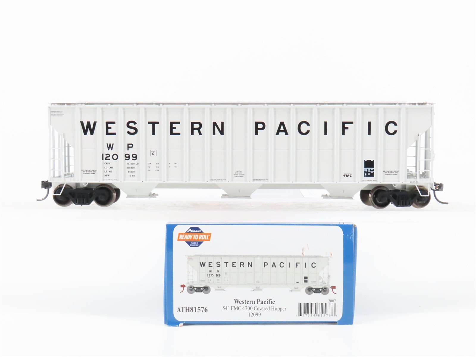 HO Scale Athearn ATH81576 WP Western Pacific 54' Covered 3-Bay Hopper #12099