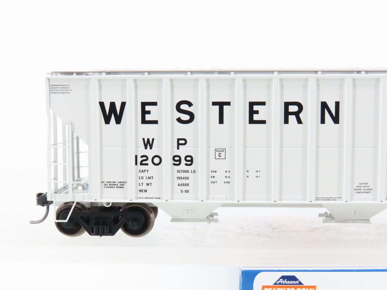 HO Scale Athearn ATH81576 WP Western Pacific 54' Covered 3-Bay Hopper #12099