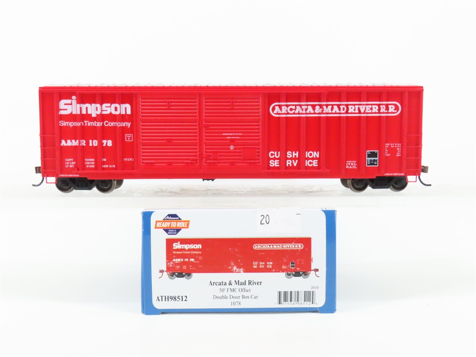 HO Scale Athearn ATH98512 A&MR Arcata & Mad River 50' Double Door Box Car #1078