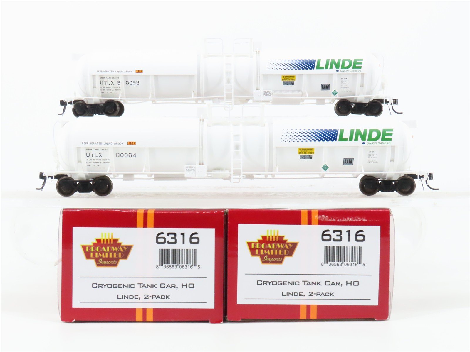 HO Scale Broadway Limited Imports 6316 UTLX Linde Cryogenic Tank Car 2-Pack