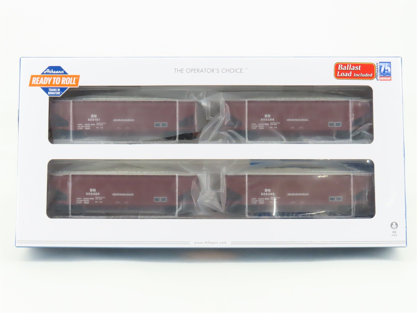 HO Athearn ATH7083 BN Burlington Northern Offset Ballast Hopper 4-Pack Sealed