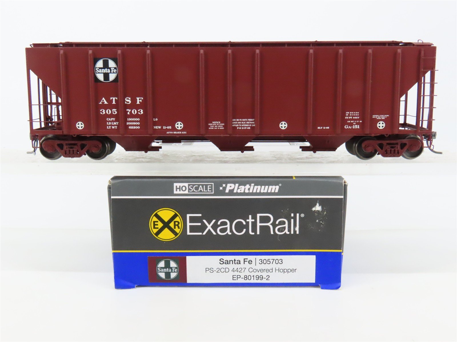 HO Scale ExactRail Platinum EP-80199-2 ATSF Santa Fe 3-Bay Hopper #305703