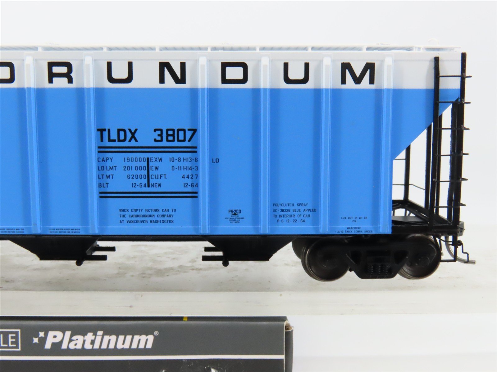HO Scale ExactRail Platinum EP-80210-2 TLDX Carborundum 3-Bay Hopper #3807