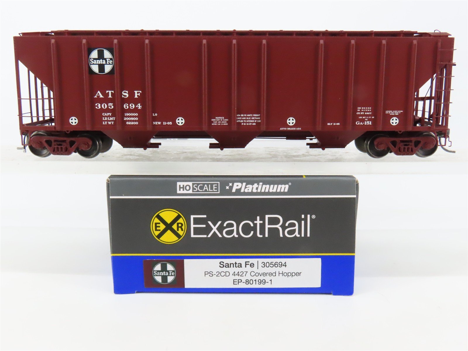HO Scale ExactRail Platinum EP-80199-1 ATSF Santa Fe 3-Bay Hopper #305694