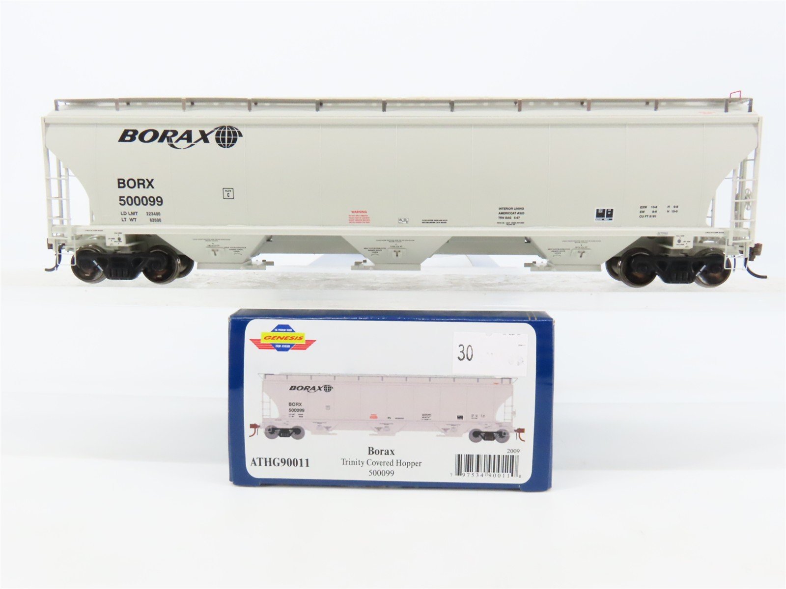 HO Scale Athearn Genesis ATHG90011 BORX Borax 3-Bay Covered Hopper #500099
