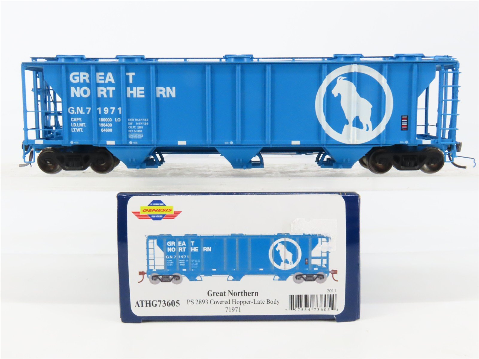HO Scale Athearn Genesis ATHG73605 GN Big Sky Blue 3-Bay Covered Hopper #71971