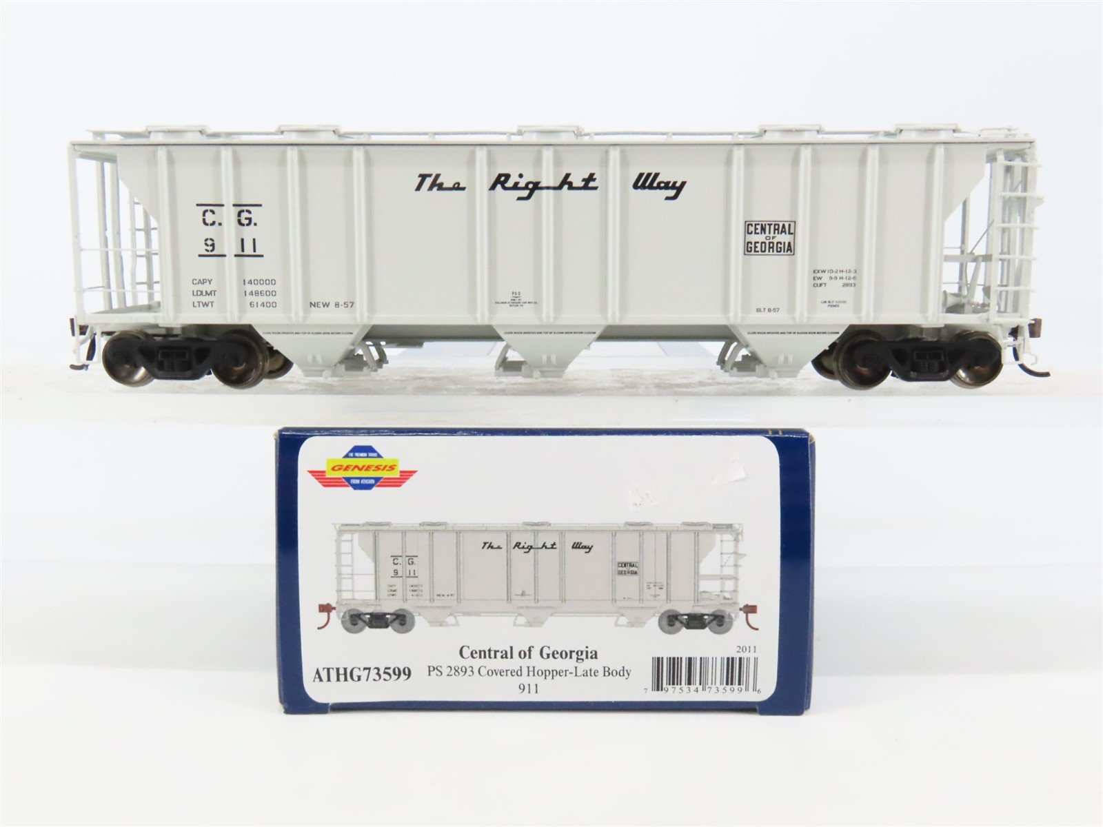 HO Athearn Genesis ATHG73599 CG Central of Georgia 3-Bay Covered Hopper #911