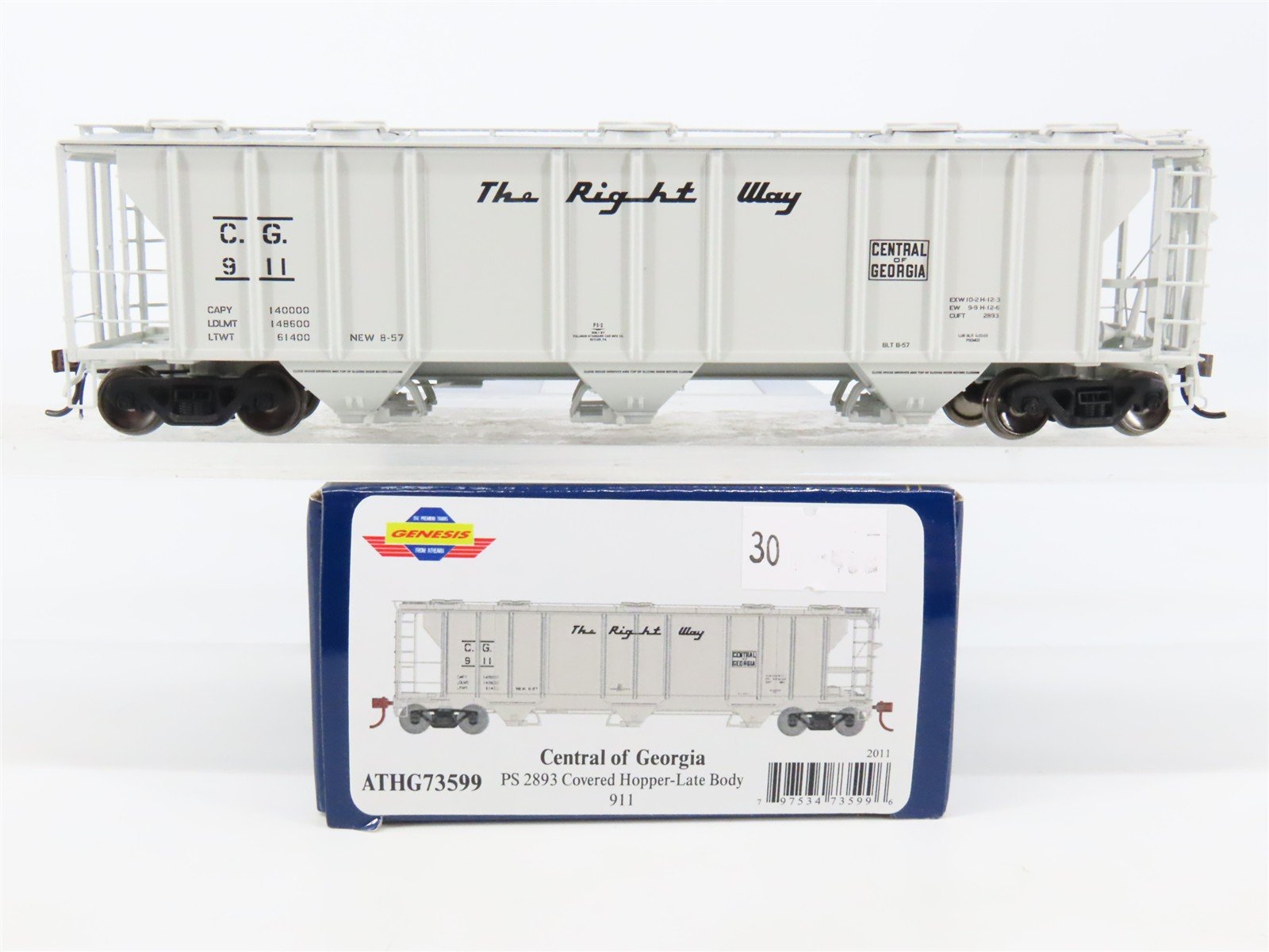 HO Scale Athearn Genesis ATHG73599 CG Central of Georgia 3-Bay Hopper #911