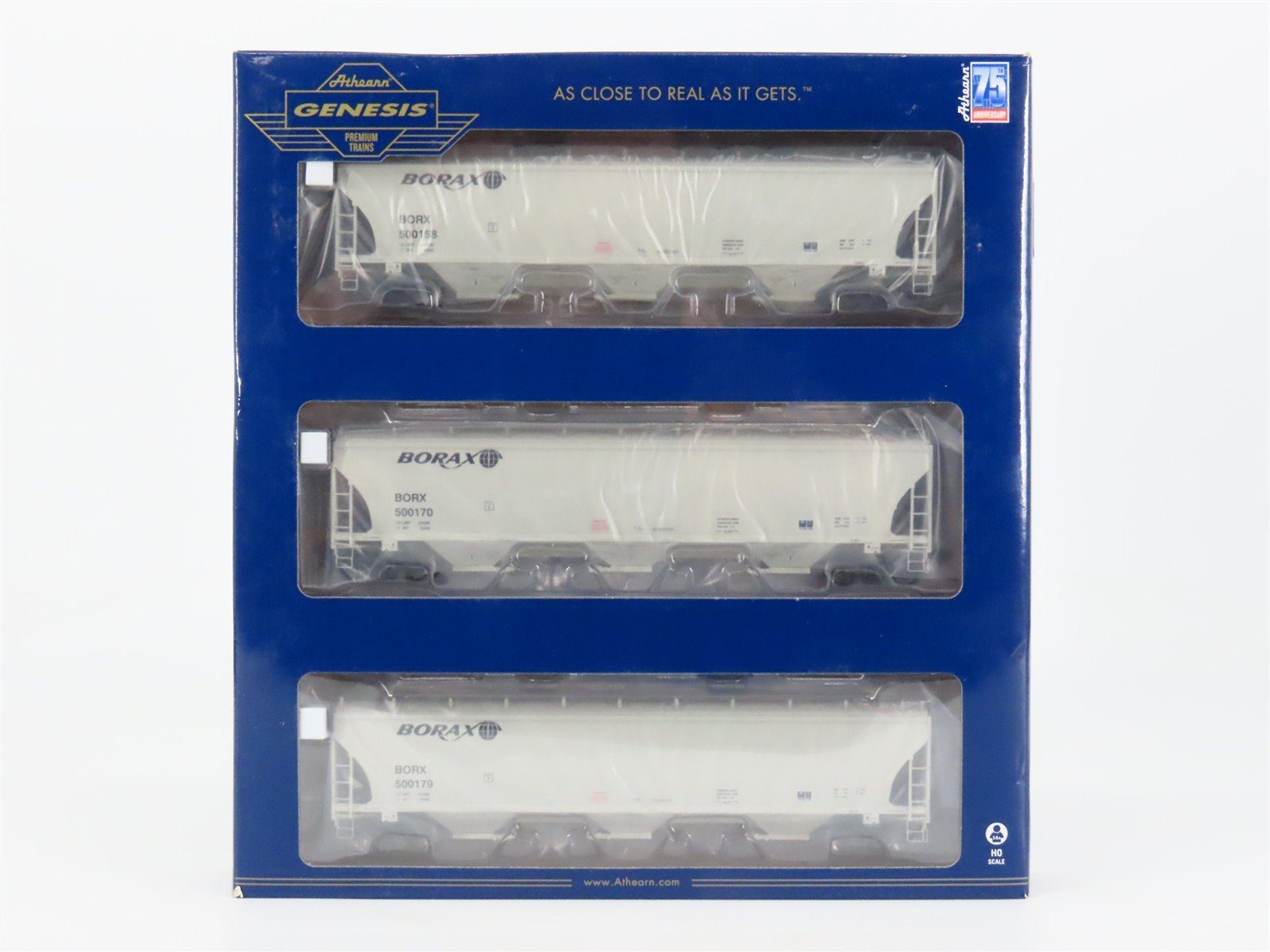 HO Scale Athearn Genesis ATHG90014 BORX Borax 3-Bay Covered Hopper 3-Pack Sealed
