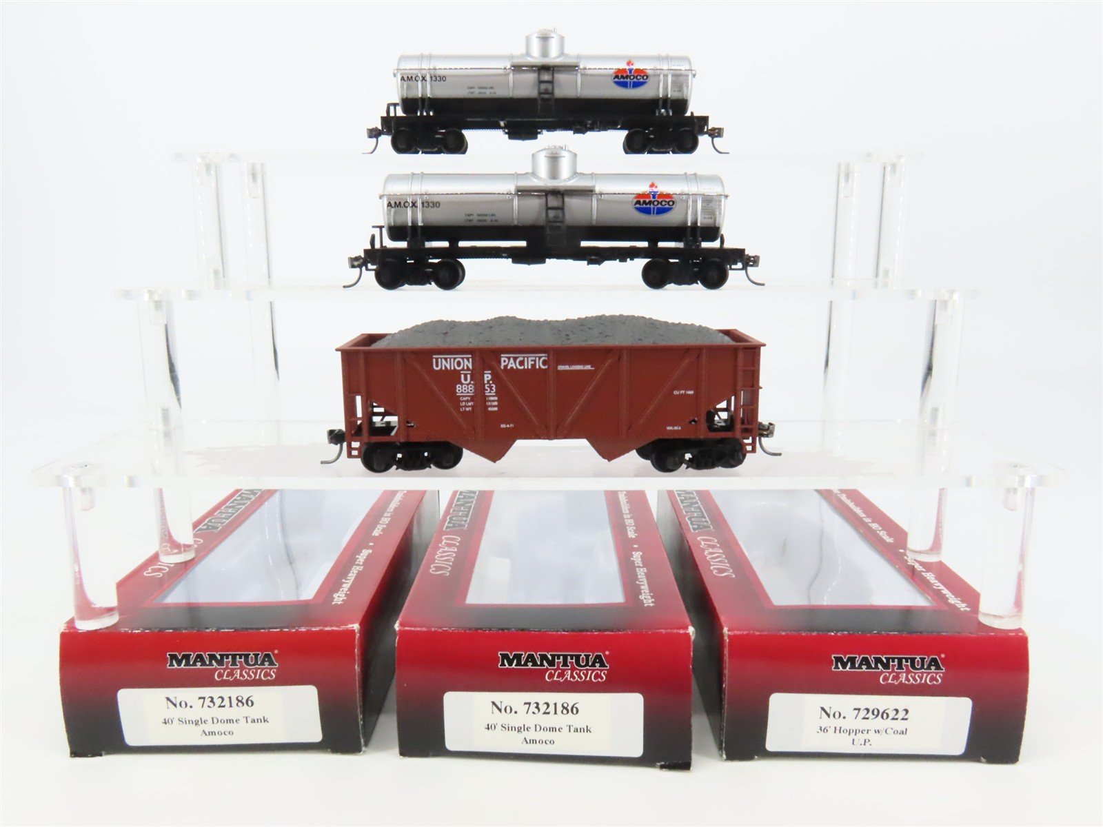 LOT of 3 HO Scale Mantua AMOX Amoco & UP Union Pacific 2-Bay Hopper & Tank Cars