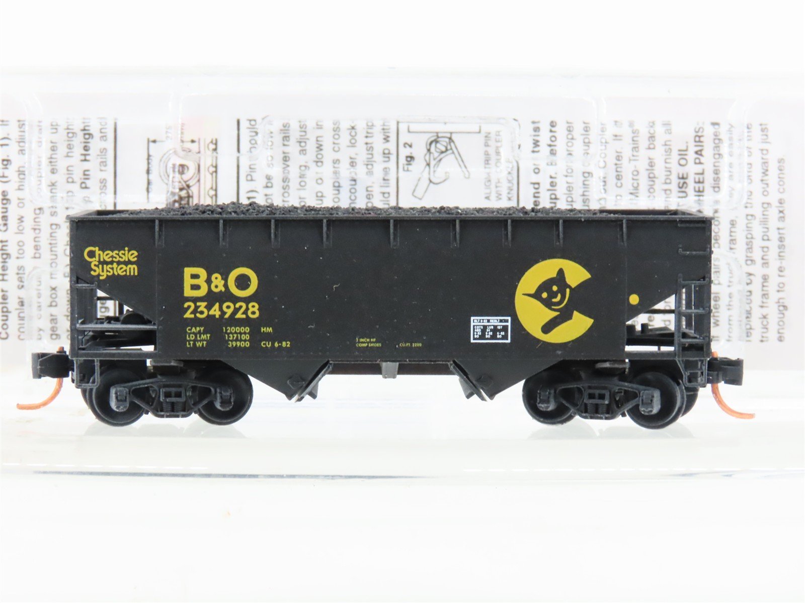 N Micro-Trains MTL 05544510 B&O Chessie 2-Bay Hopper #234928 w/ Load - Weathered