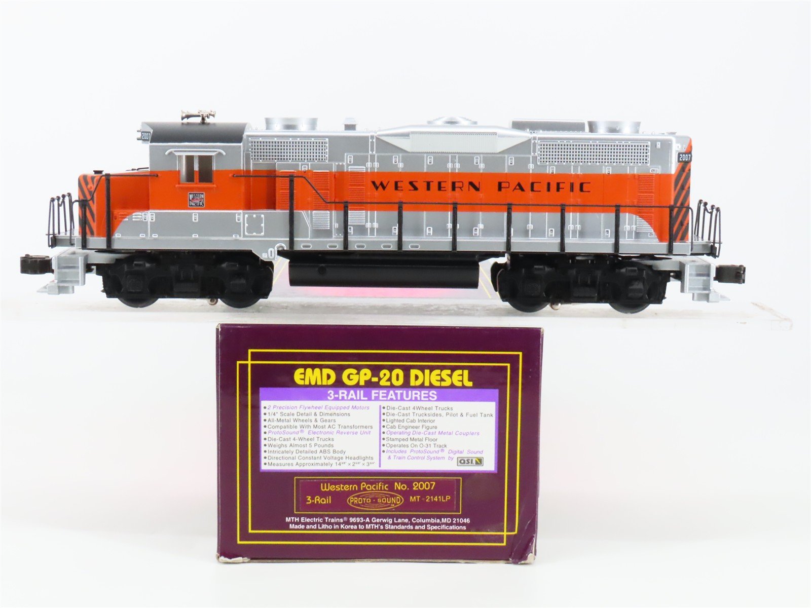 O Gauge 3-Rail MTH MT-2141LP WP Western Pacific EMD GP20 Diesel #2007 w/ Sound