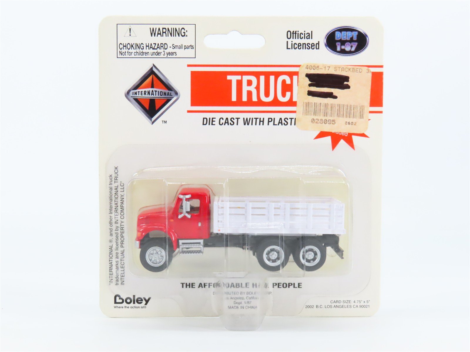 HO 1/87 Scale Boley 4006-17 Red/White International Stake Bed Truck - SEALED
