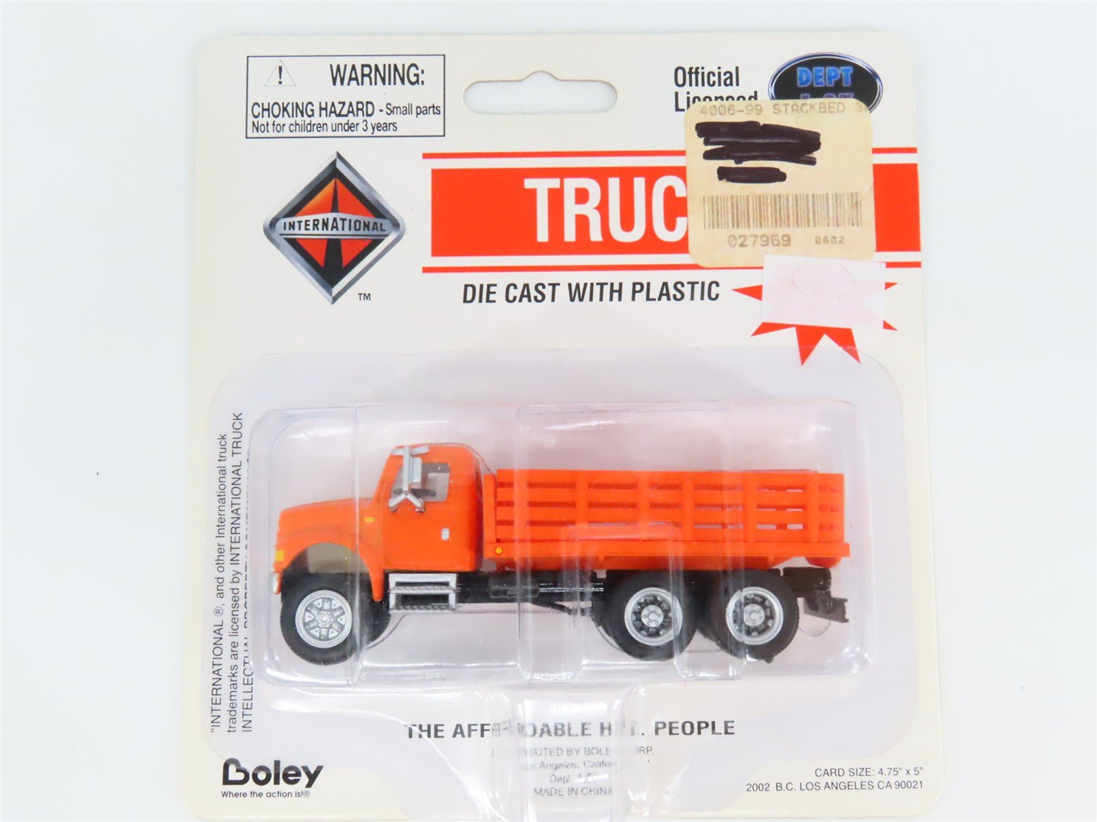 HO 1/87 Scale Boley 4006-99 Orange International Stake Bed Truck - SEALED