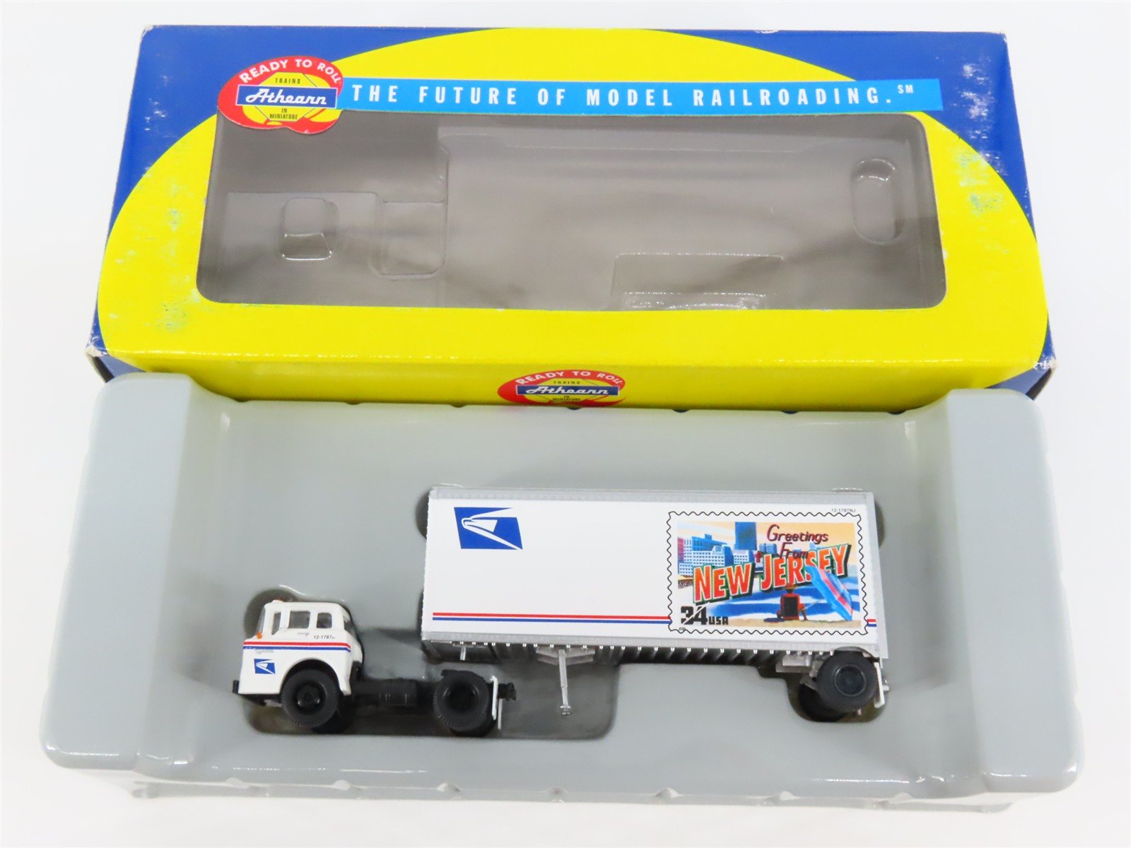 HO Scale Athearn 93430 USPS "New Jersey" Ford Semi-Truck w/28' Pup Trailer