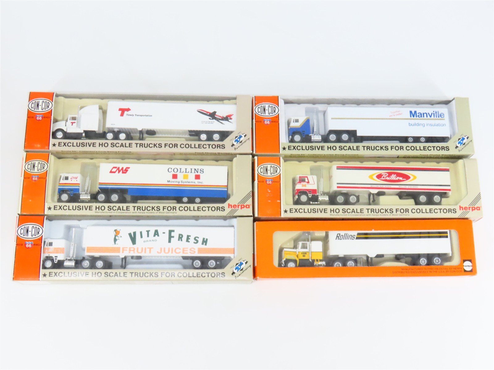 LOT of 5 HO 1/87 Scale Con-Cor Semi-Trucks - Rollins, Manville, CMS, & More