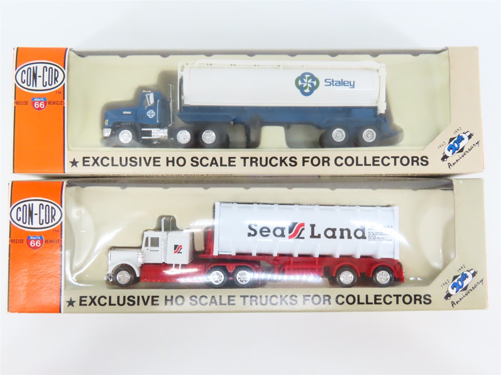 LOT of 2 HO 1/87 Scale Con-Cor Staley & SeaLand Semi-Trucks w/ Special Trailers