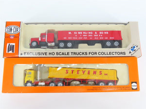 LOT of 2 HO 1/87 Scale Con-Cor Stevens & MKS Semi-Trucks w/ Long Dump Trailers