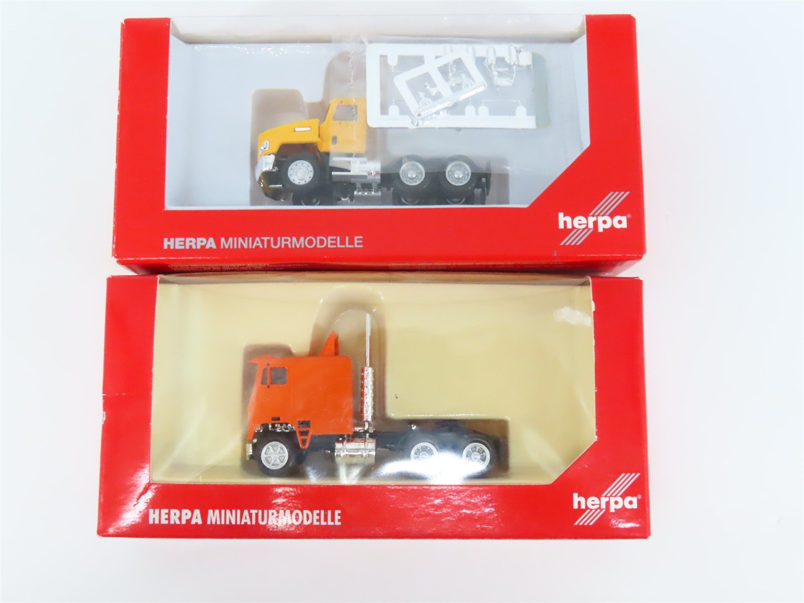 LOT of 2 HO 1/87 Scale Herpa Orange & Yellow Cab Semi-Tractors