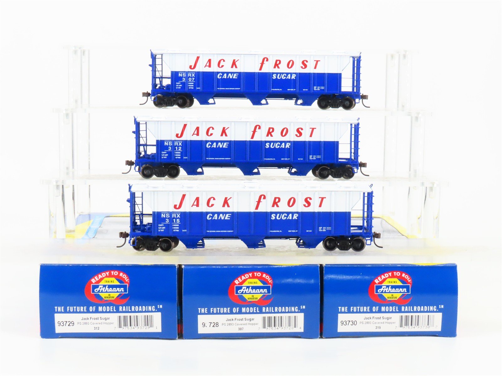 HO Athearn 93728/93729/93730 NSRX Jack Frost 3-Bay Covered Hoppers 3-Pack