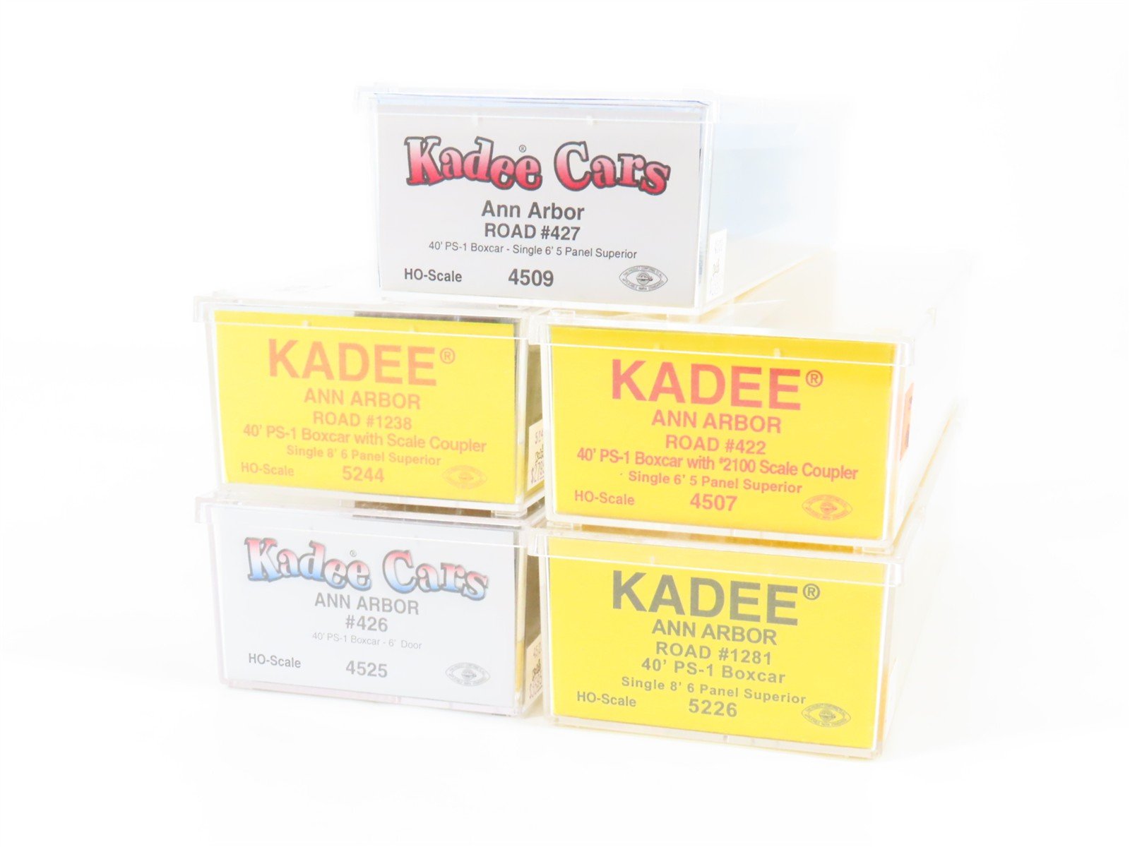 LOT of 5 HO Scale Kadee AA Ann Arbor Railroad 40' PS-1 Single Door Box Cars