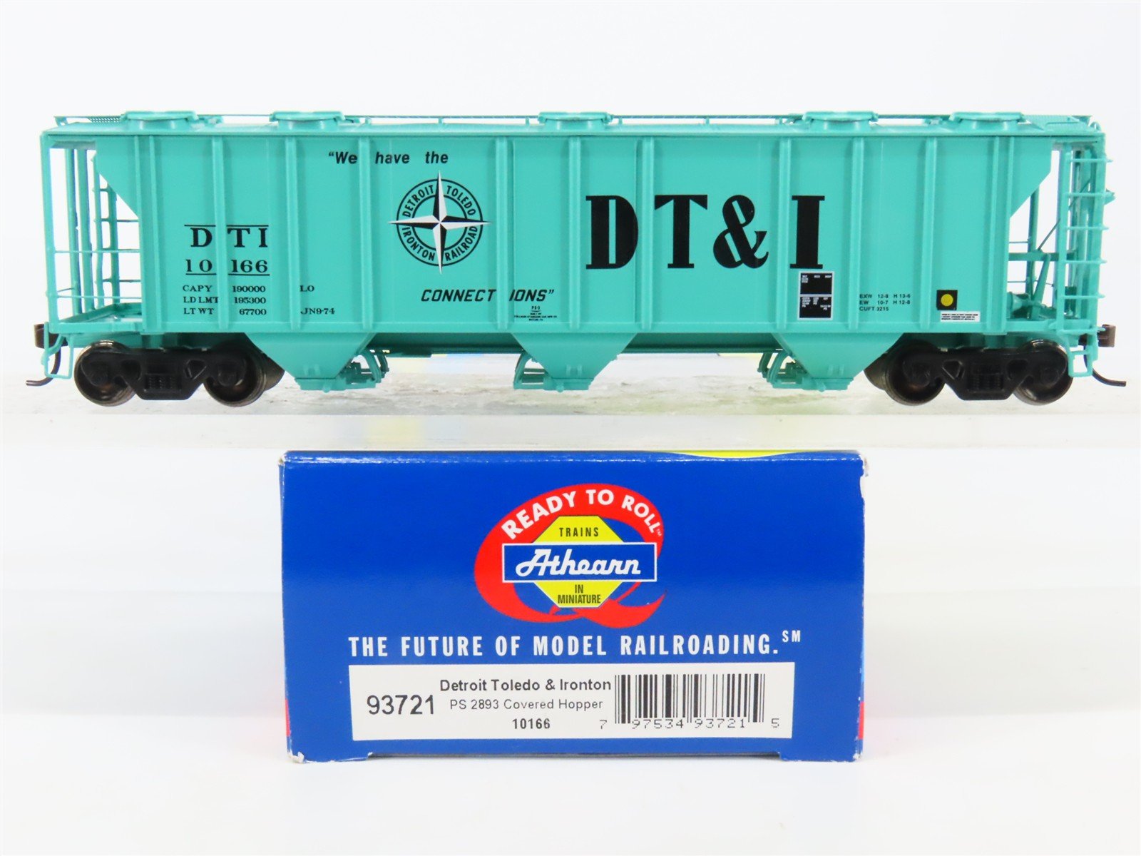 HO Scale Athearn 93721 DT&I Detroit Toledo & Ironton 3-Bay Covered Hopper #10166