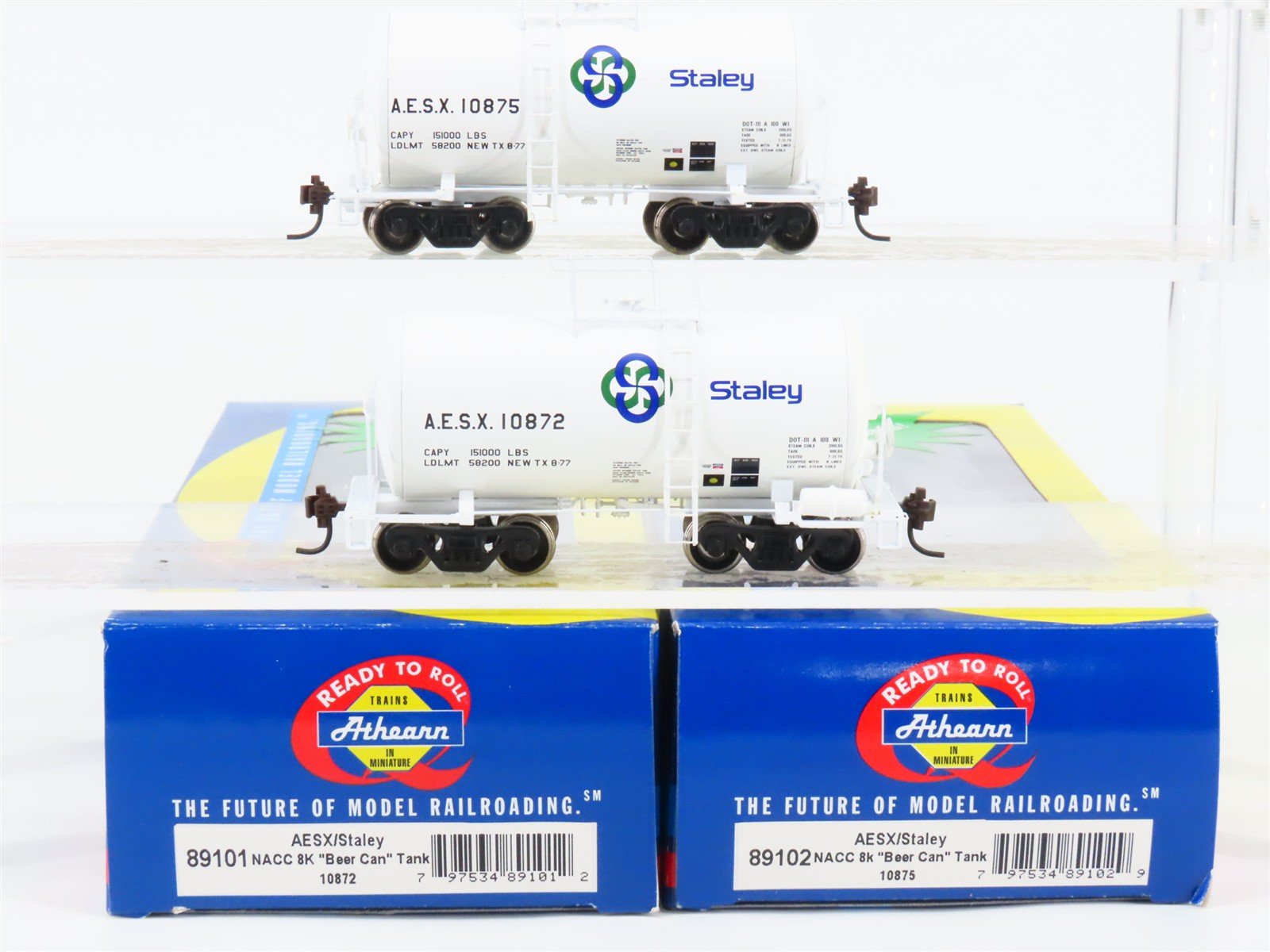 HO Athearn 89101/89102 AESX Staley NACC 8k Gallon Beer Can Tank Cars 2-Pack